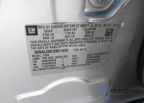 2014 Chevrolet Captiva Sport Lt z USA, uszkodzony, nr VIN 3GNAL3EK1ES614229